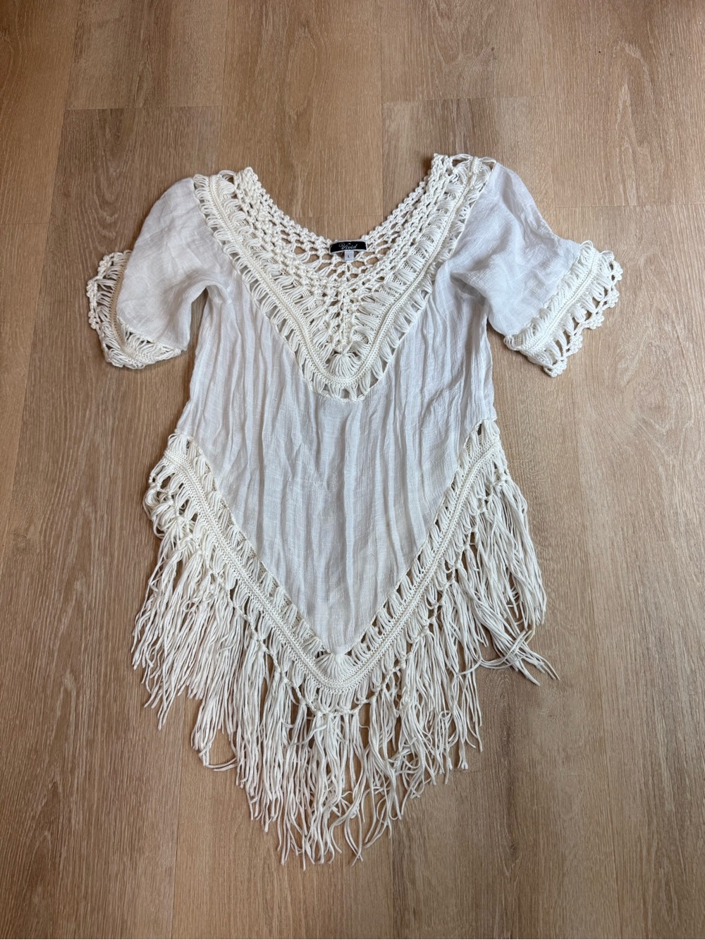 Women’s Crochet Fringe Swim Coverup - Cream